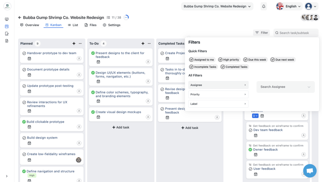 Lead pipeline Project Management in OneSuite