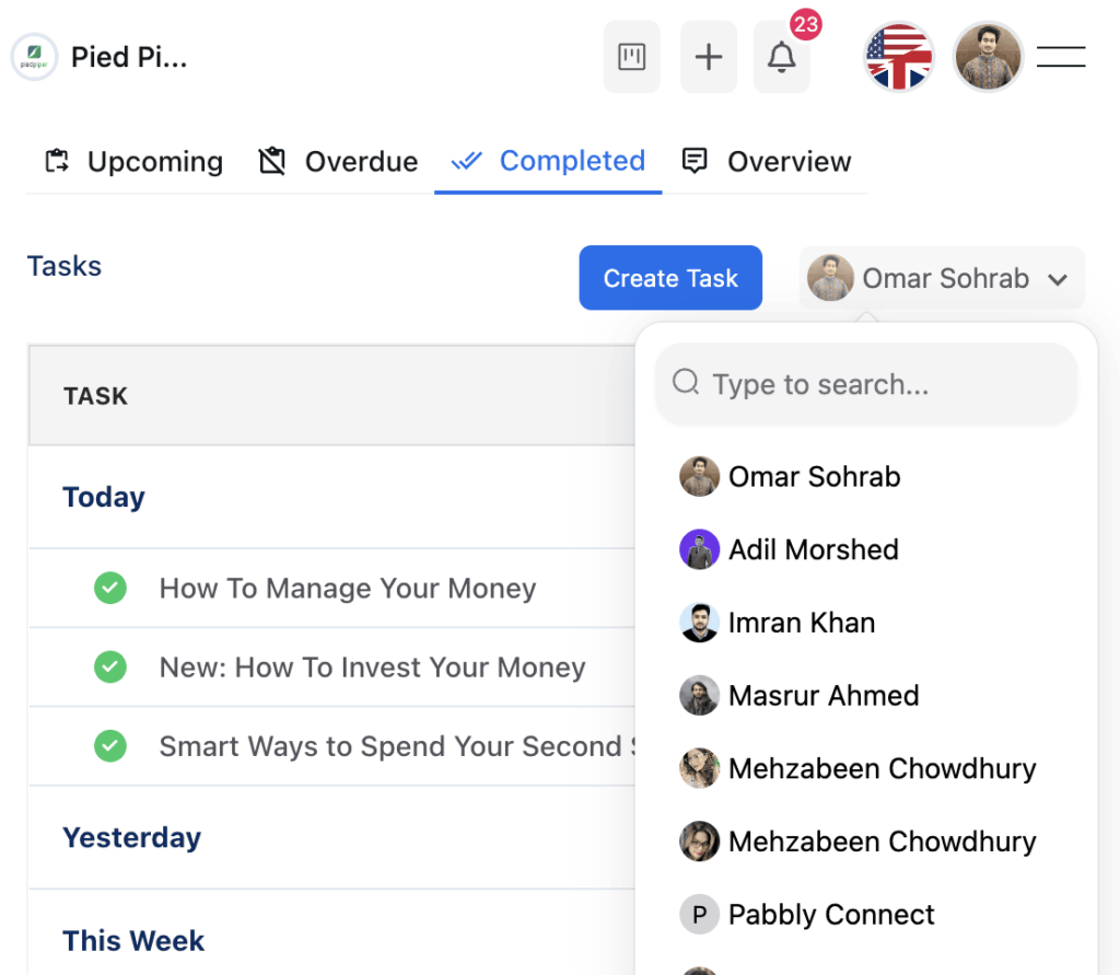 task template project assignment view