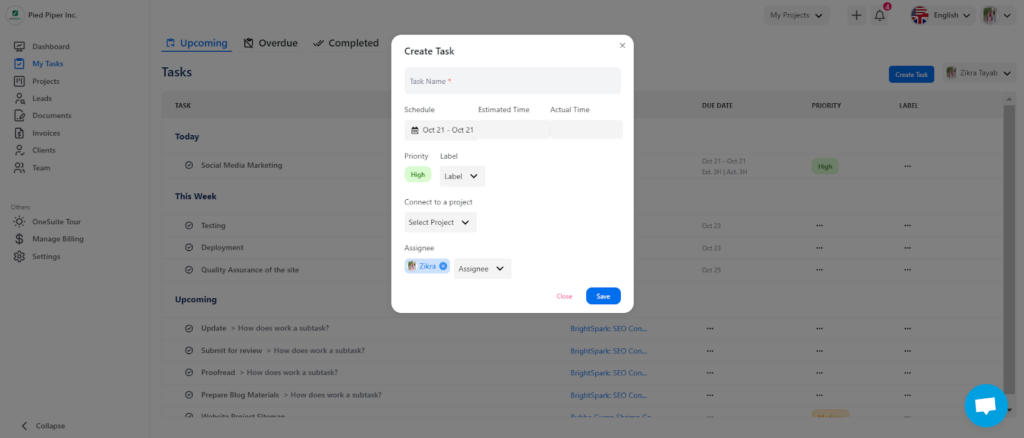 Onesuite's task management Onesuite's task management