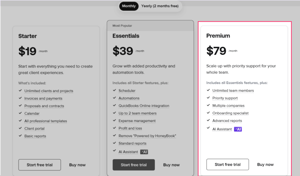 Premium-Plan-of-HoneyBook Premium Plan of HoneyBook