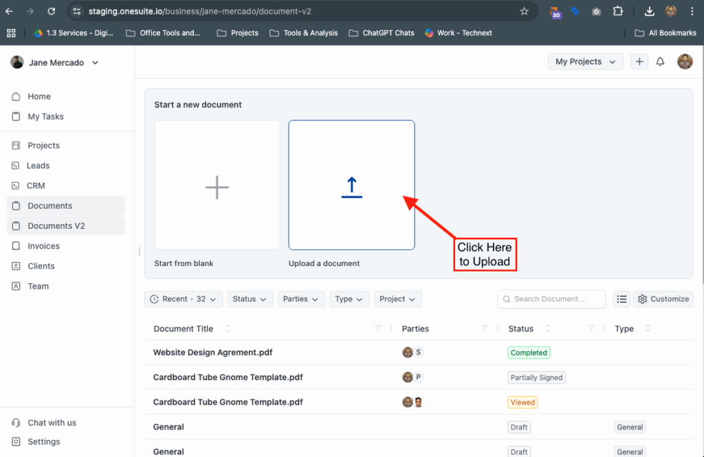 Upload your contract to OneSuite